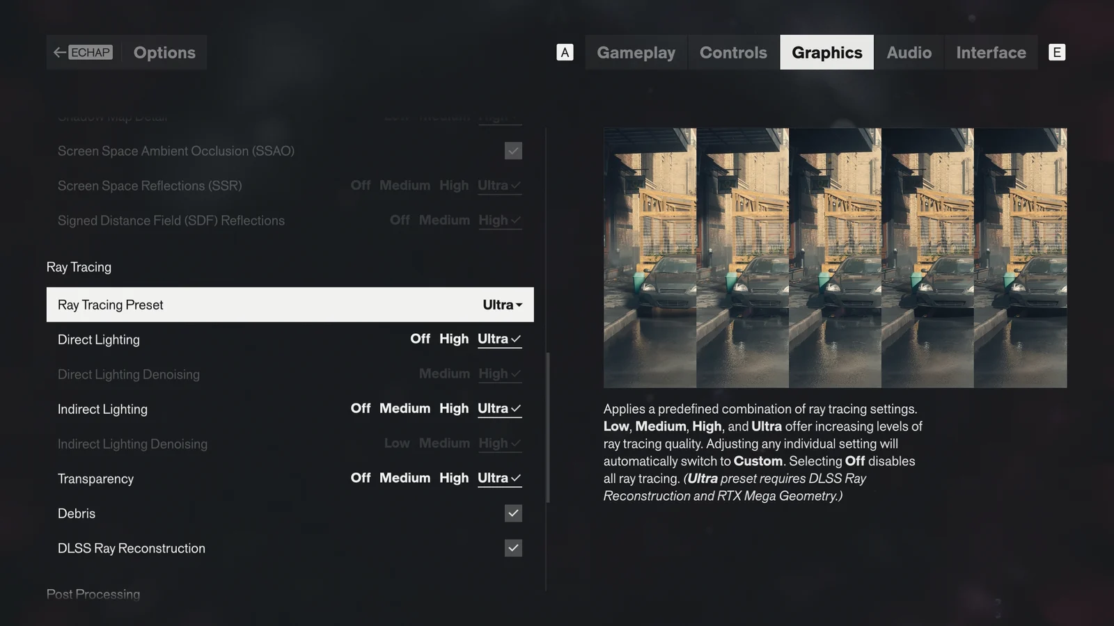 Menu Ray Tracing de CONTROL Resonant