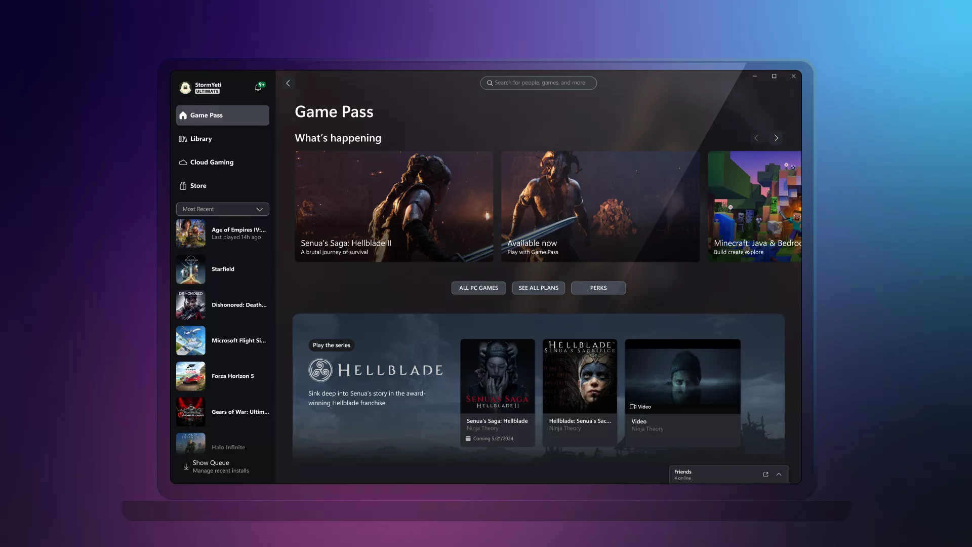 A app Xbox para PC, na página do Game Pass