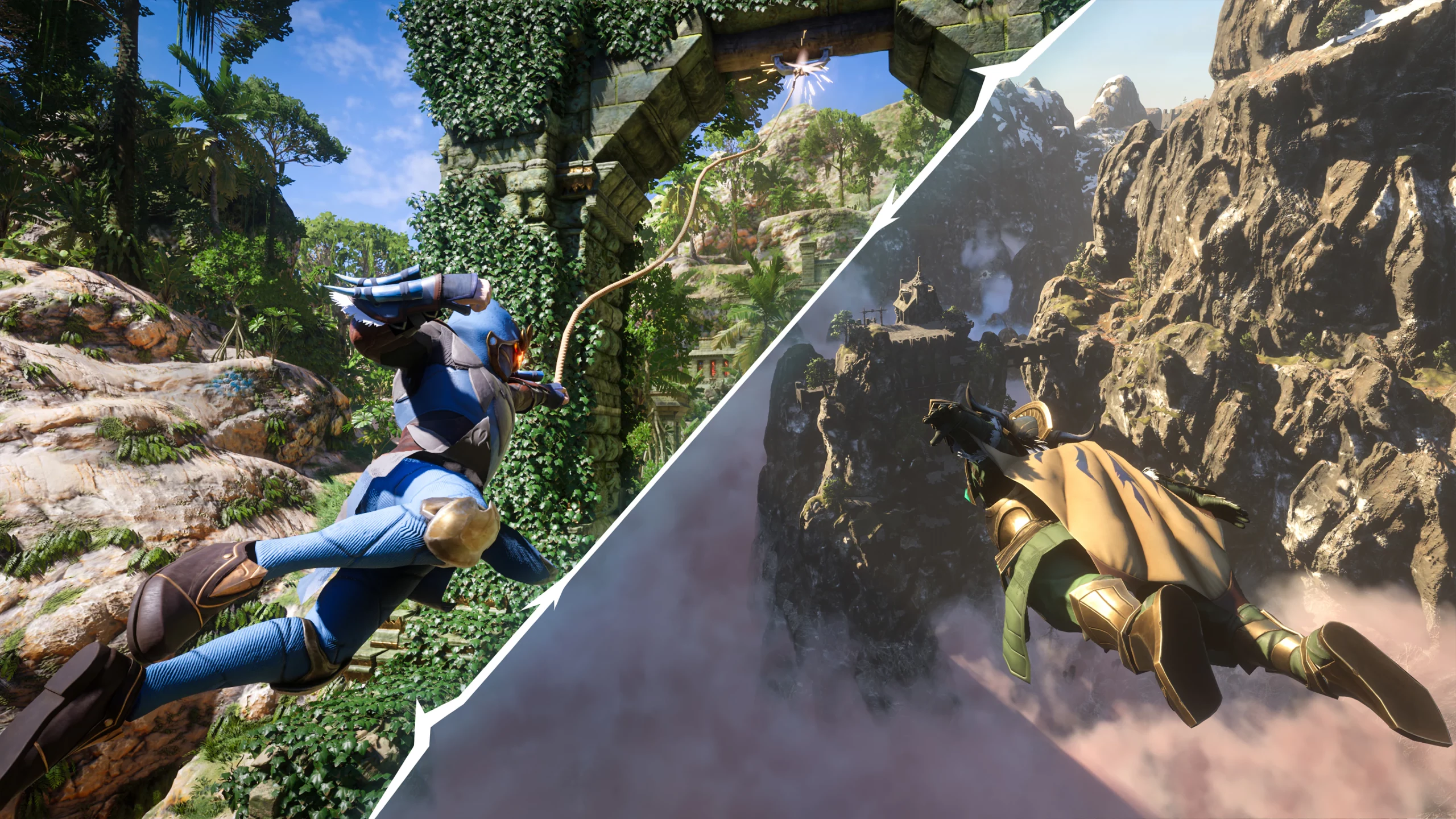 Exploração com gancho e planador em Enshrouded