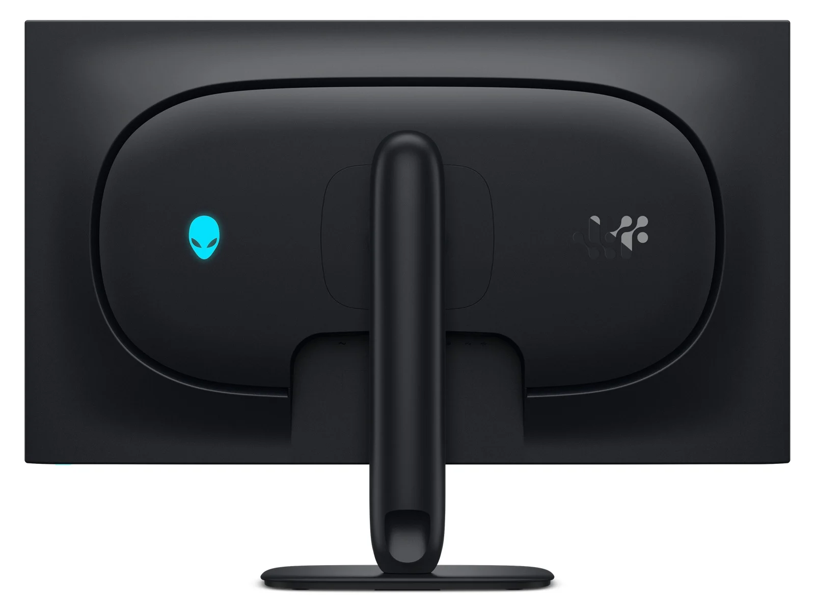 Traseira do Alienware AW3226Q com o logótipo iluminado e o pé ajustável