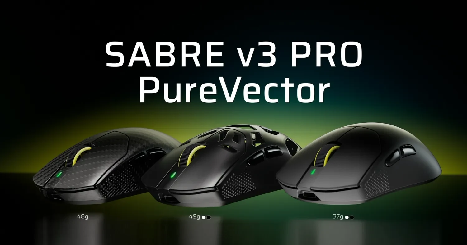 Os três SABRE v3 PRO PureVector simétricos: CF, MG e ULTRALIGHT