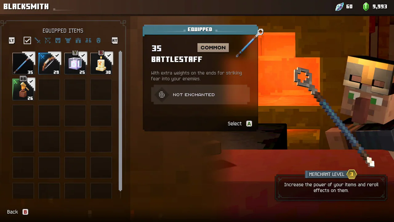 Ecrã do Blacksmith em Minecraft Dungeons II