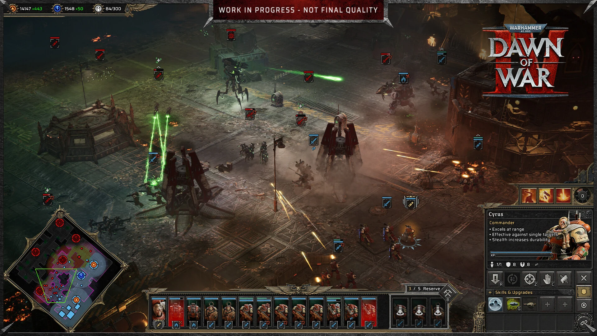 Batalha em Dawn of War IV com um comandante dos Space Marines e várias unidades no mapa