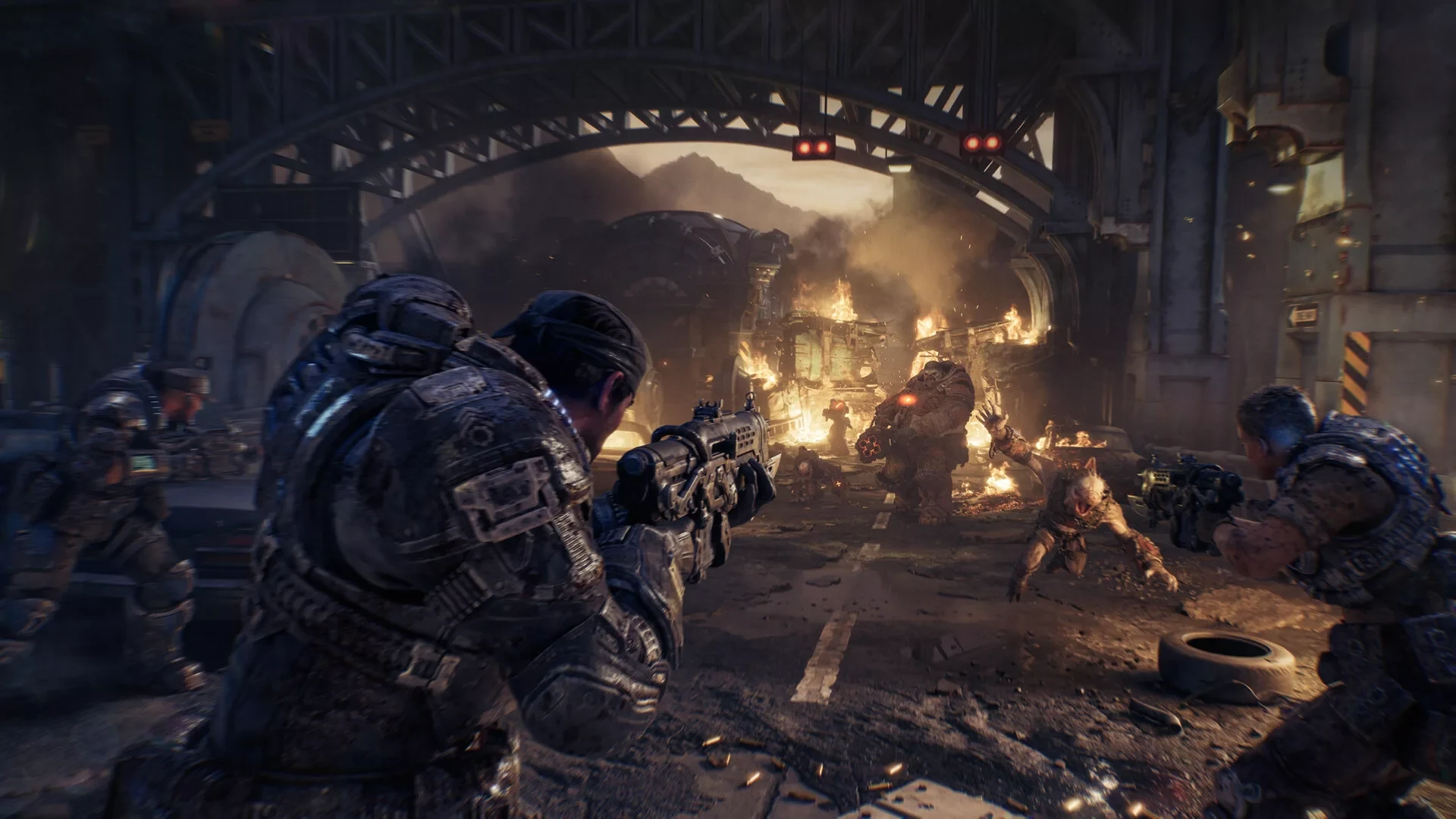 Gears of War: E-Day, combate debaixo de uma ponte em chamas