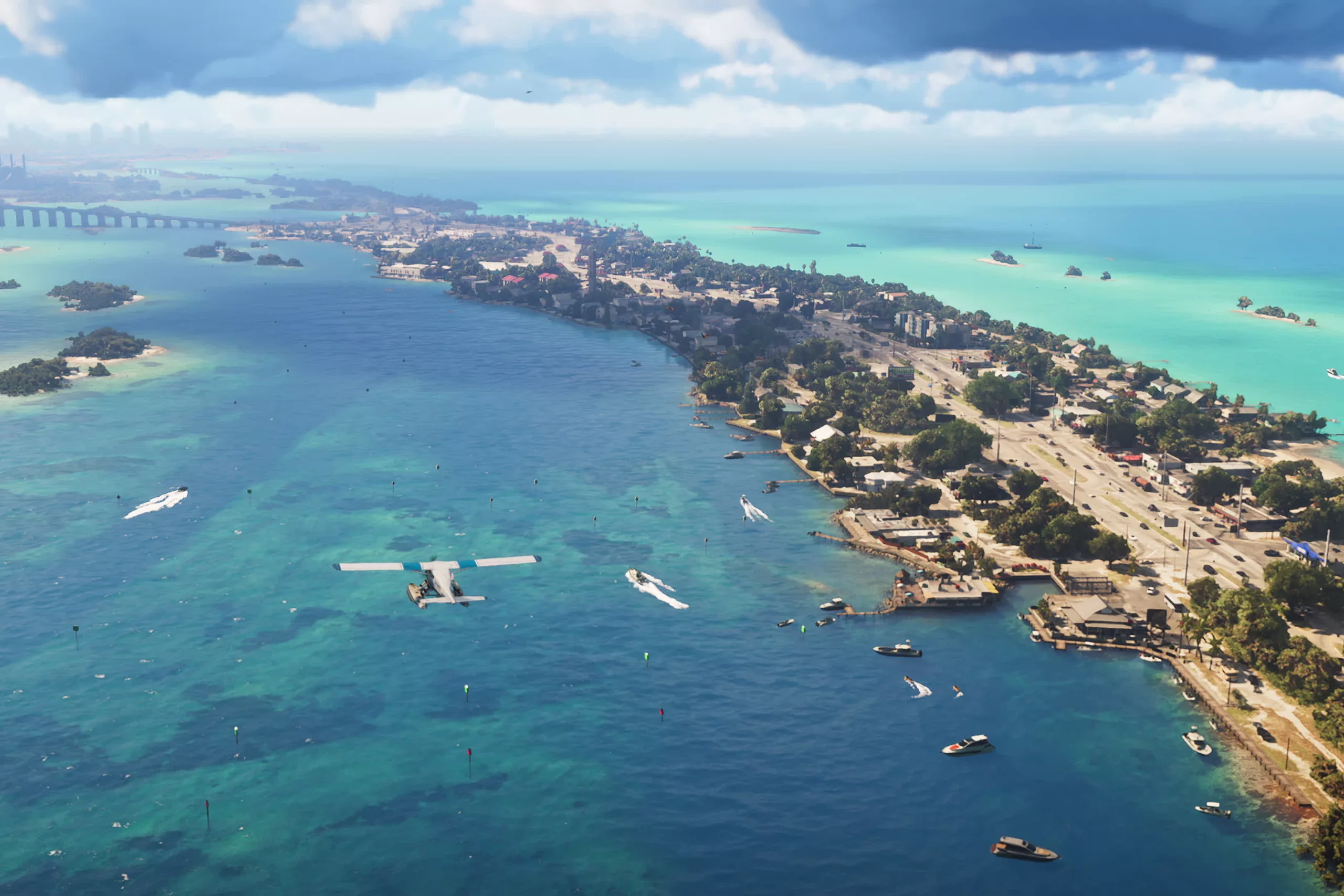Praia e mar azul em Leonida Keys, em GTA 6