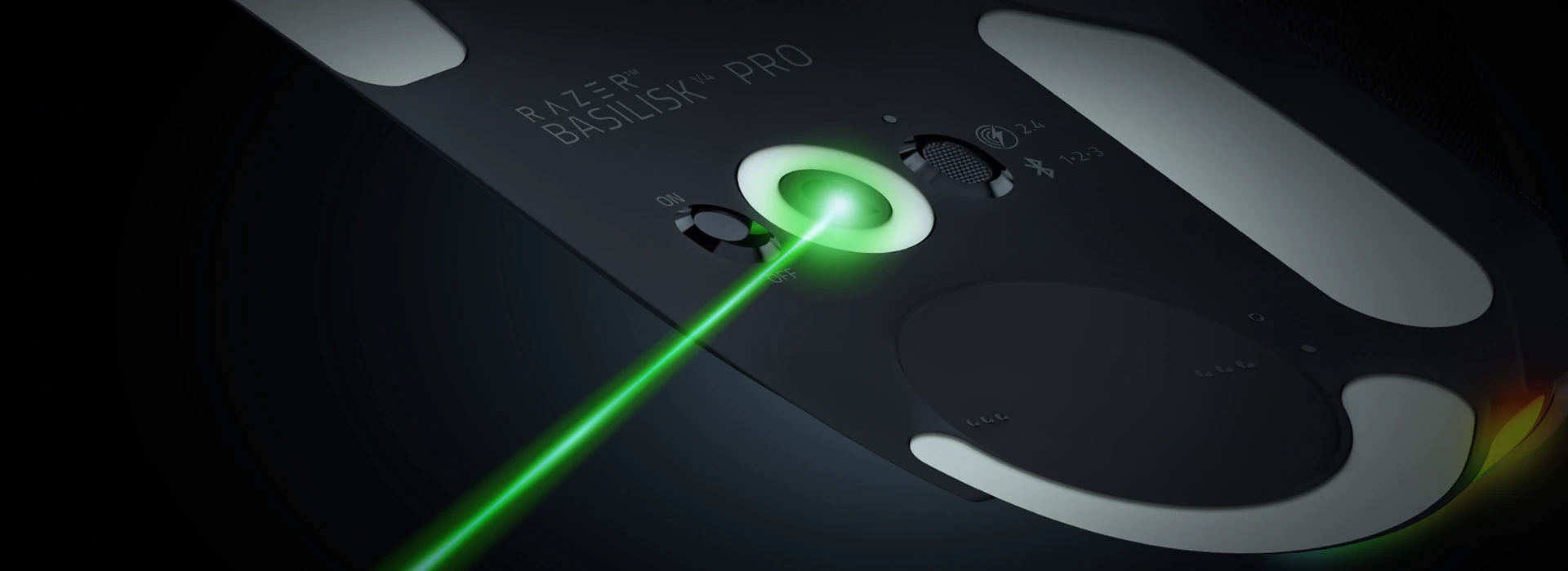 O sensor ótico Focus Pro Gen 3 por baixo do Razer Basilisk V4 Pro