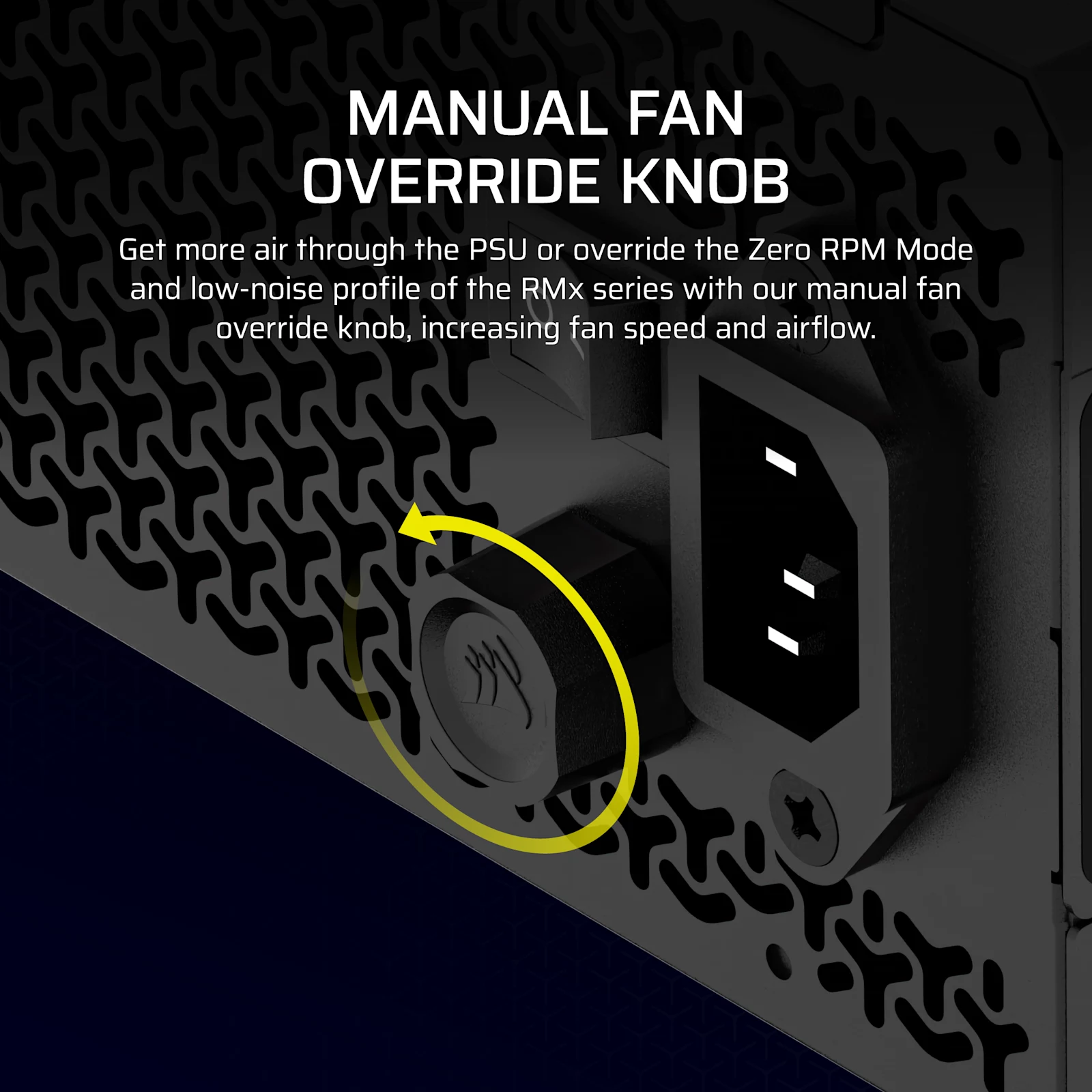 Botão manual da ventoinha na traseira da Corsair RM850x