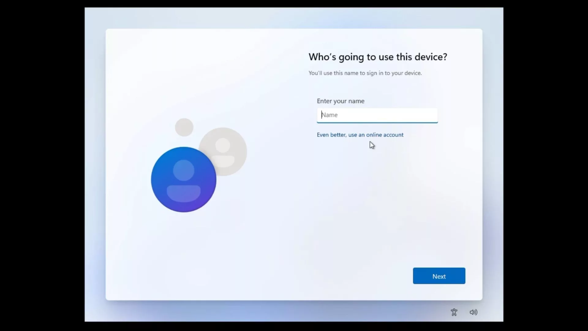 Ecrã de instalação do Windows 11 a criar uma conta local