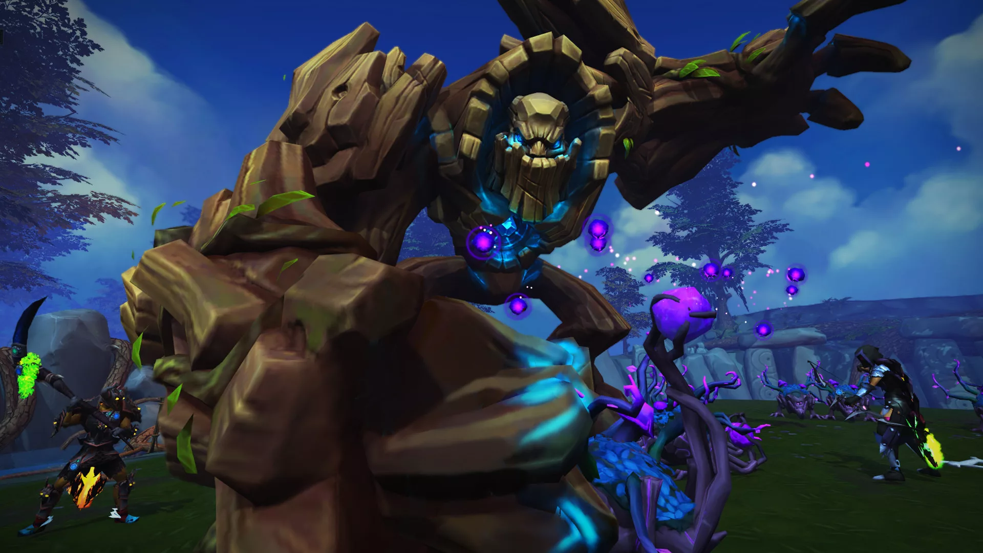 Um enorme monstro de pedra e madeira a lutar contra jogadores em RuneScape