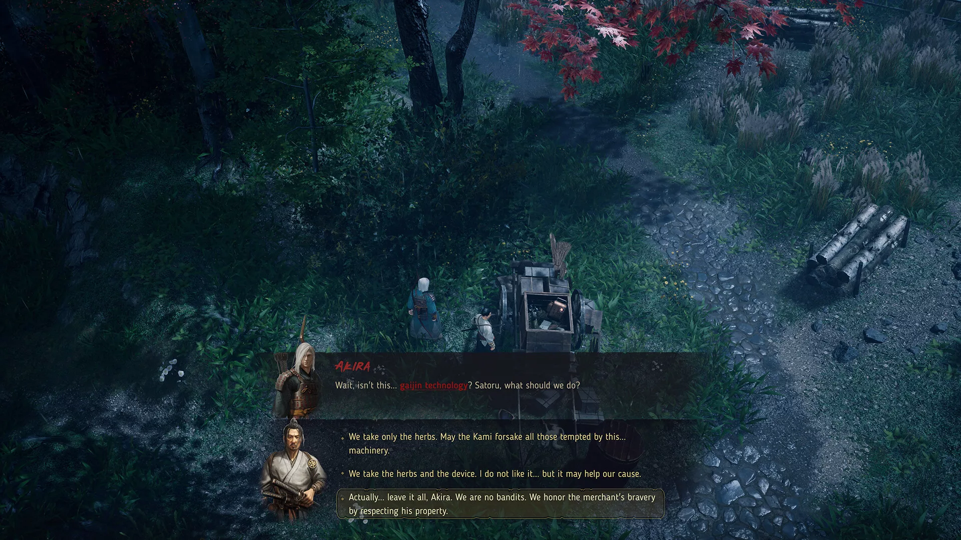 Conversa com várias opções de resposta em Shadow of the Road