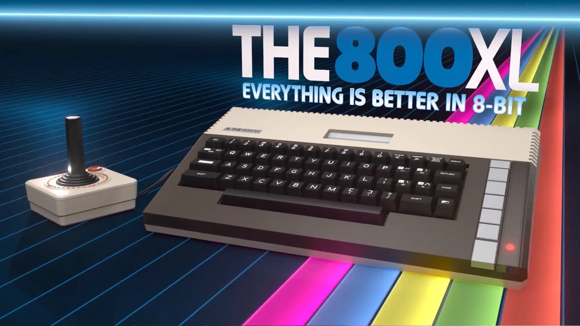 Publicidade oficial do THE800XL com o computador e o joystick